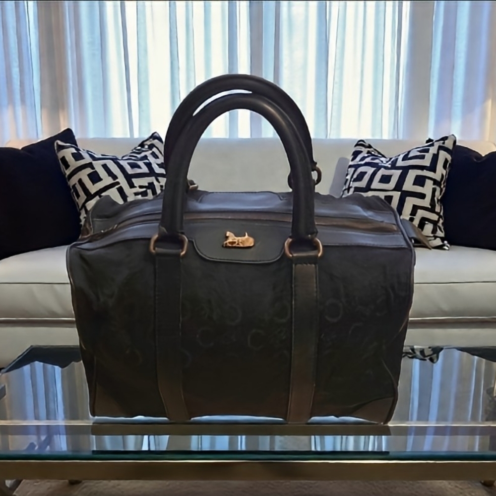 Classic Black Leather Travel Duffel Bag